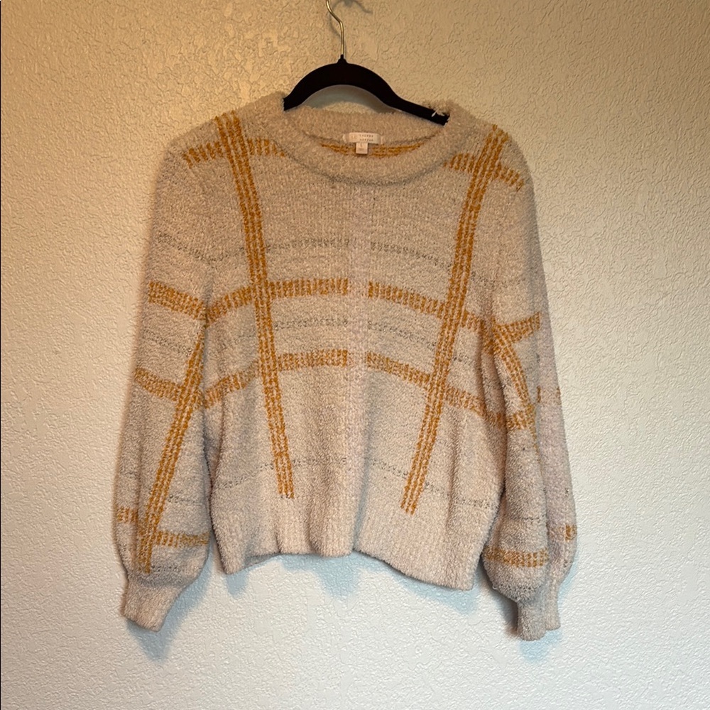 💛Lauren Conrad Yellow and White Fuzzy Sweater (L)